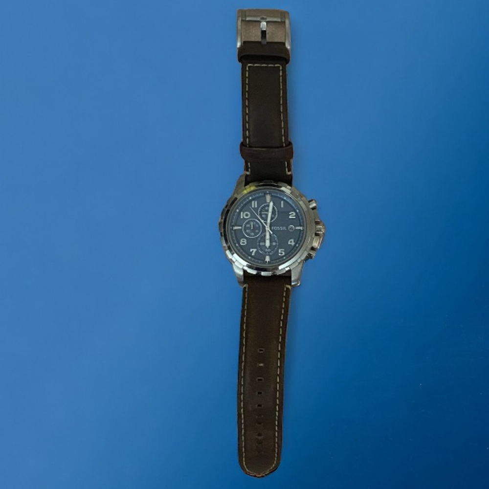 FOSSIL Dean Chronograph Blue Dial Brown Leather Men's Watch - Picture 4 of 10